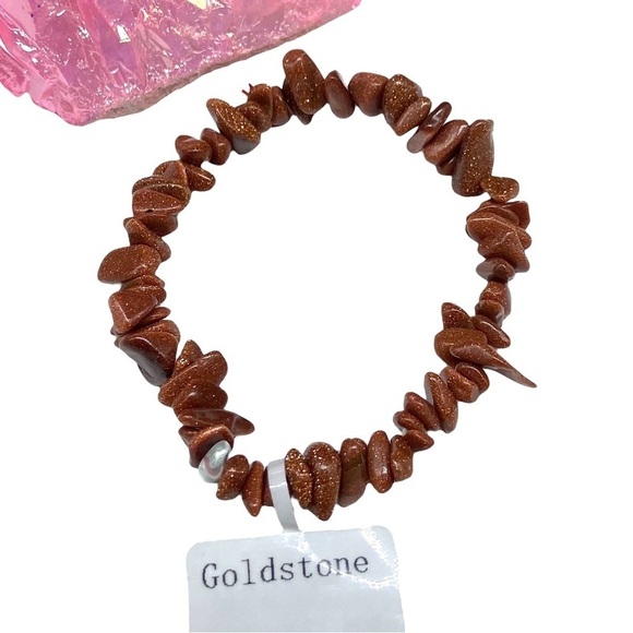 Goldstone Beaded Stretch Bracelet Natural Stone Chip Beads Chips Boho - Picture 4 of 6